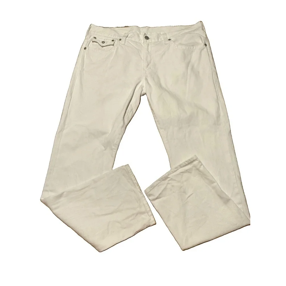 True Religion Ricky White Jeans 40 Relaxed Straight Flap Pocket 32 Inseam USA